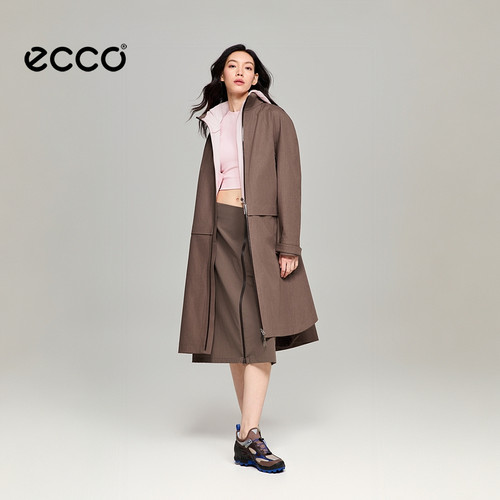ECCO×NRL联名 复古时尚通勤长款风衣外套女防水防风EN263J065F