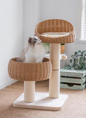 网红编织大窝猫爬架猫树一体剑麻粗柱布偶缅因大型猫玩具藤编窝