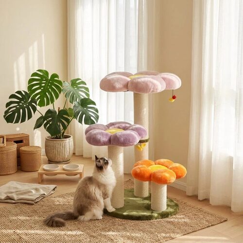 梅子猫＆凯瑞猫爬架大型猫底座豪华花朵猫窝猫树一体剑麻磨爪卡通 - 封面
