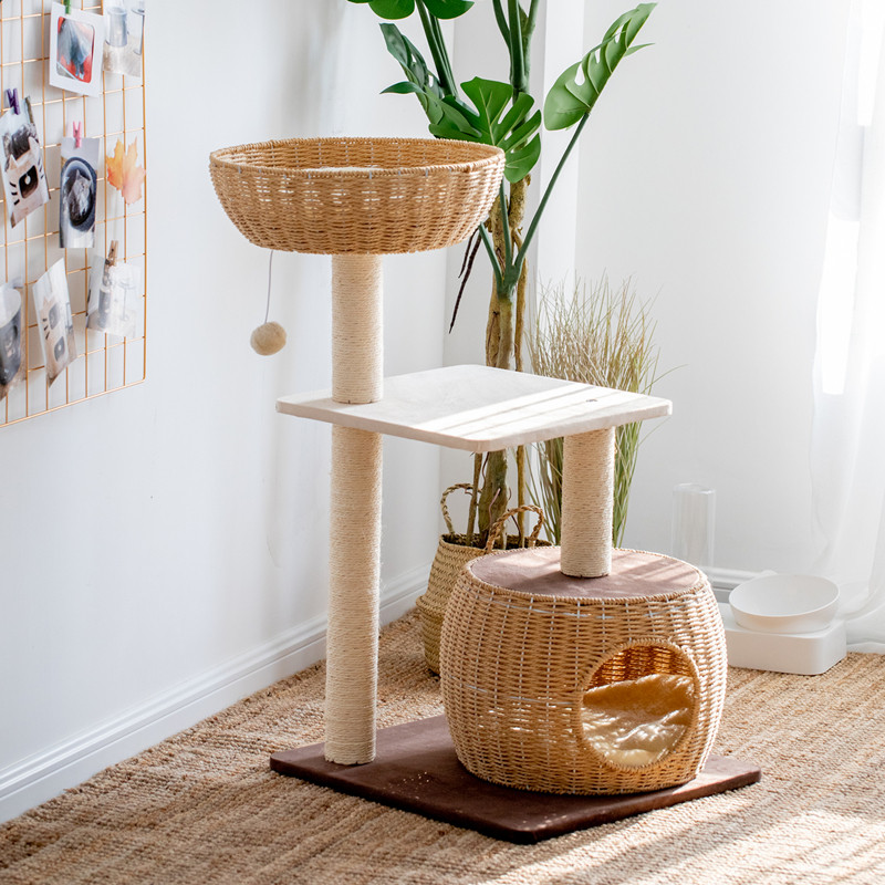 编织窝猫爬架猫窝猫树一体跳台小型藤编猫屋剑麻柱子顺丰出口日本,宠物/宠物食品及用品,猫爬架,淘宝优惠券,粉丝福利购,淘宝优惠卷