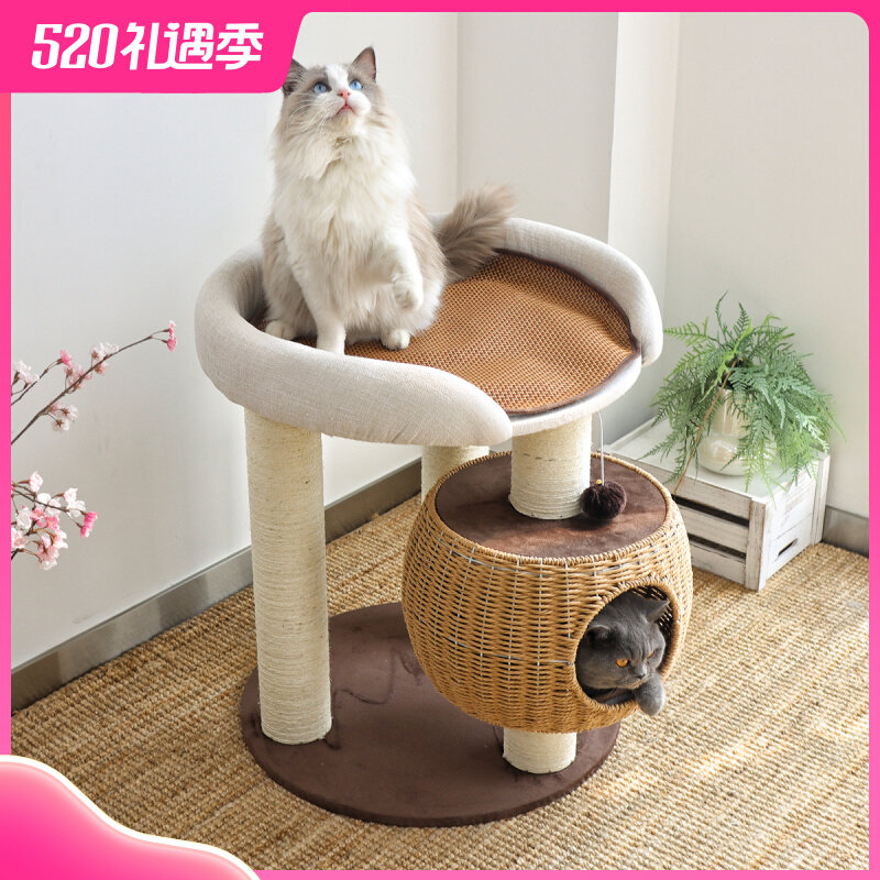 肥猫福音!网红大床猫爬架藤编猫窝猫树一体大型布偶缅因猫剑麻