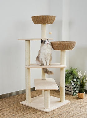 藤编猫窝猫树猫爬架一体剑麻柱磨爪子大型多层不占地猫架子攀爬