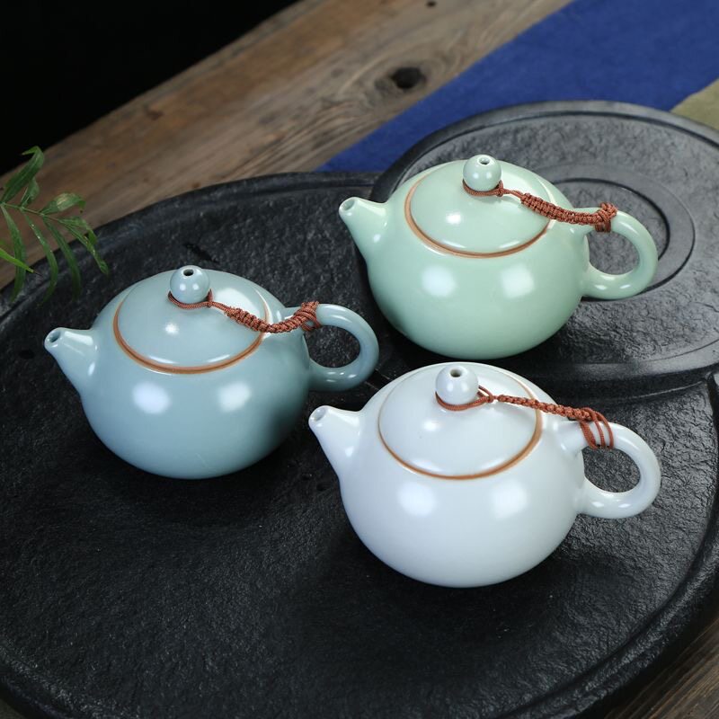 高档汝窑茶壶泡茶器单壶汝瓷冰裂纹开片过滤壶复古陶瓷功夫茶具