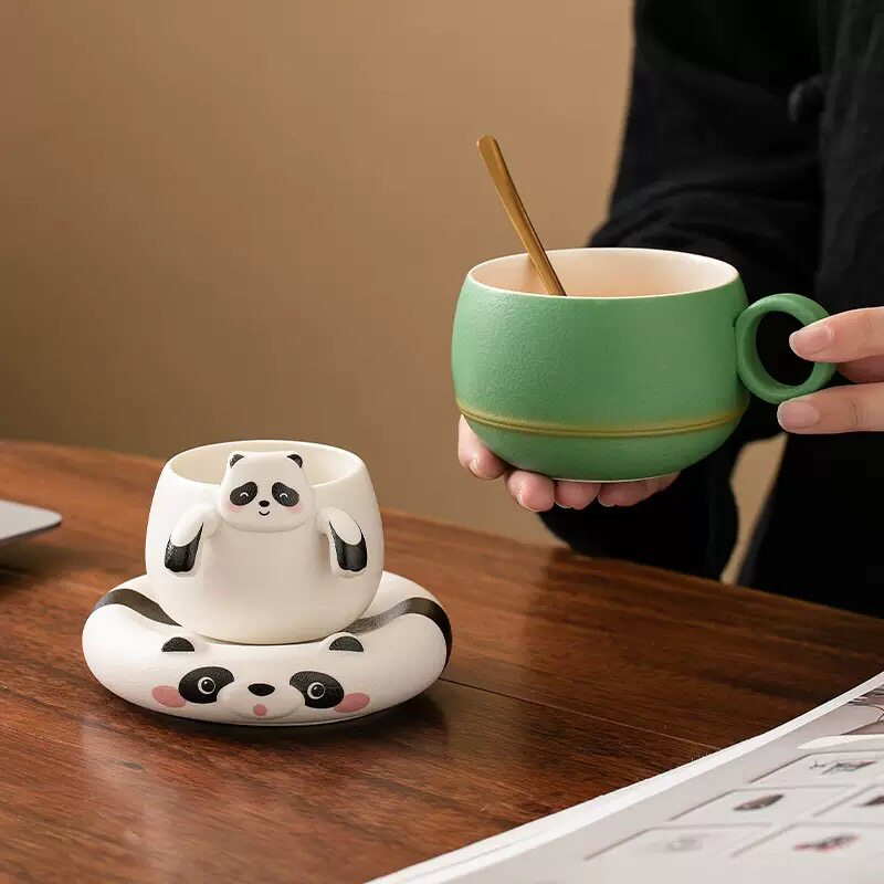 熊猫马克杯陶瓷茶杯茶水分离杯子办公室水杯泡茶杯咖啡杯精致礼物