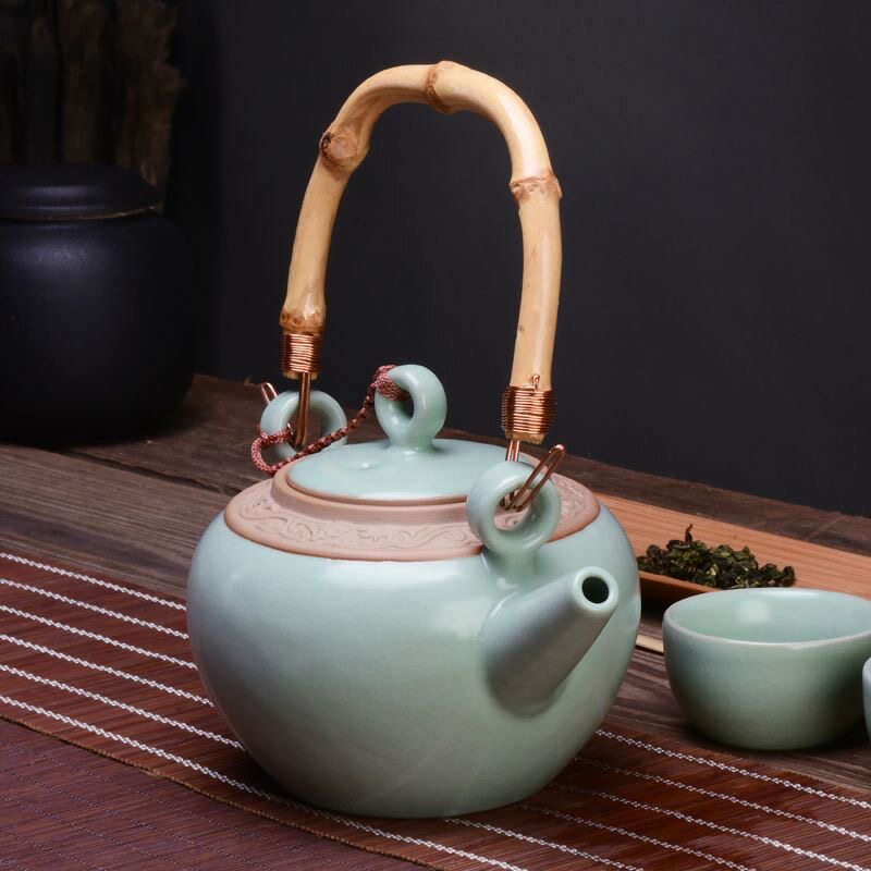 汝窑提梁壶大号容量小单壶带过滤泡茶壶可养开片陶瓷茶具套装家用