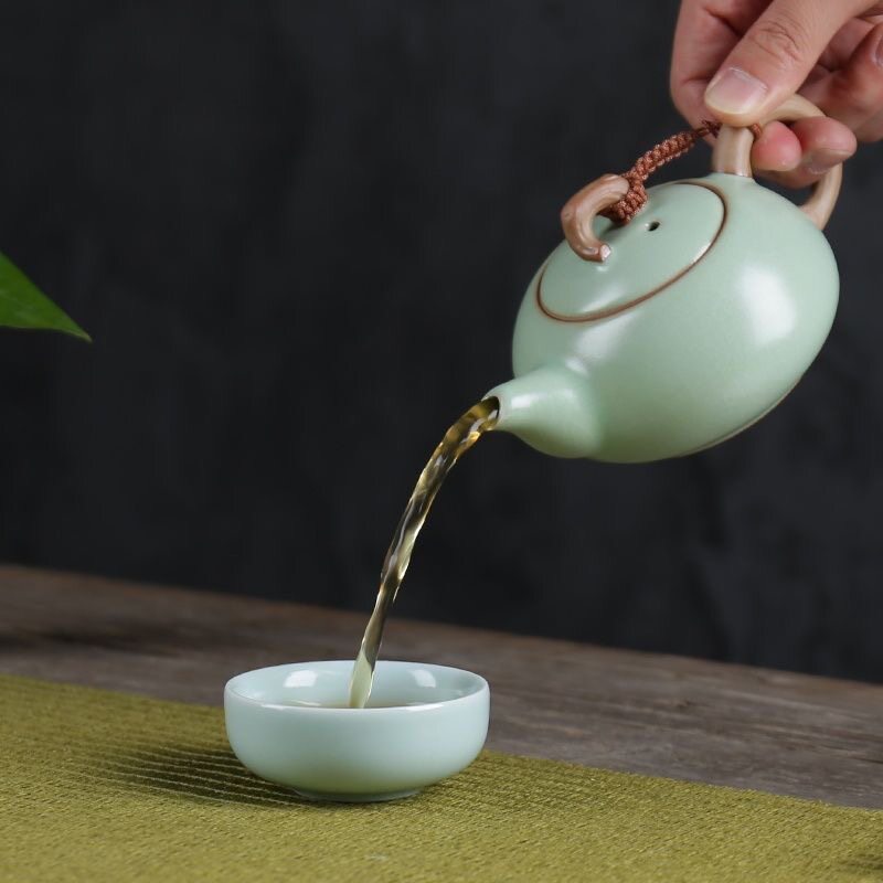 汝窑过滤茶壶小号功夫茶具内带不锈钢隔茶网胆开片陶瓷单壶泡茶器