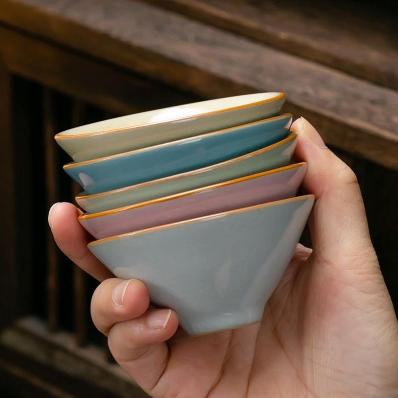 汝窑哥窑功夫小茶杯陶瓷茶盏茶碗家用品茗杯紫砂主人杯青花瓷单杯