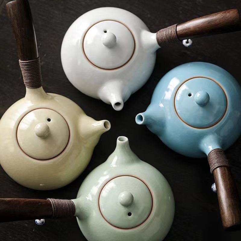 汝窑茶壶陶瓷功夫茶具茶壶汝瓷套装过滤家用小单泡壶茶具开片可养