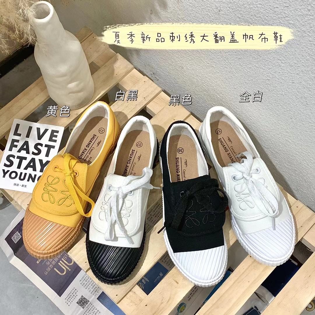 Real shooting real price net red biscuit shoes sports shoes academy style versatile embroidery flap tongue canvas shoes