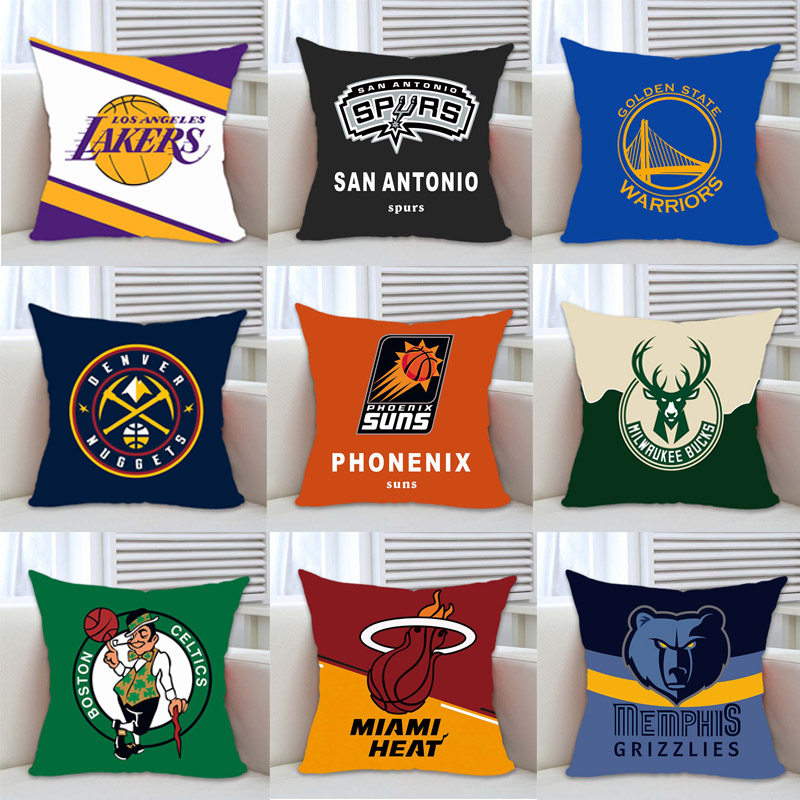 NBA篮球抱枕周边队徽标志湖人太阳火箭勇士主题沙发靠背靠垫枕套