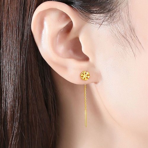 2025新款古法黄金色雪花耳线