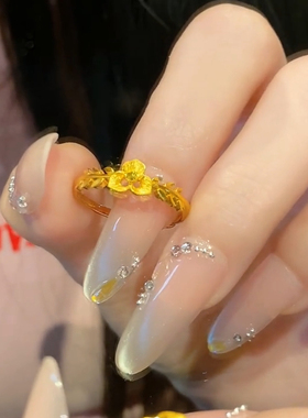 复古足金色三瓣花蝴蝶兰戒指