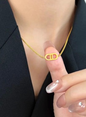 轻奢高级！18k包金小众设计感小香风猪鼻子项链女双D字母锁骨链