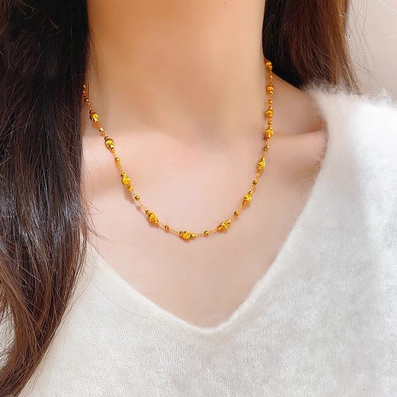 爆款法式复古两戴蹦迪珠猫眼珠项链女叠戴时尚百搭拉丝圆珠锁骨链