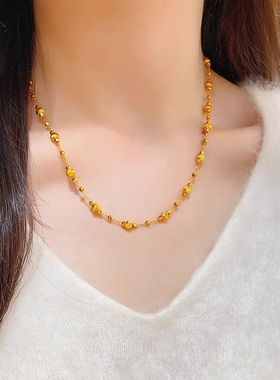 爆款法式复古两戴蹦迪珠猫眼珠项链女叠戴时尚百搭拉丝圆珠锁骨链