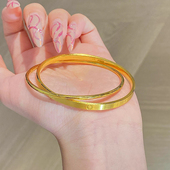 古法黄金色闭口手环圆点光面素圈双环手镯环环相扣镯子女叠戴百搭