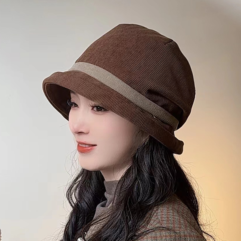 黛莎灯芯绒堆堆帽小保暖渔夫帽