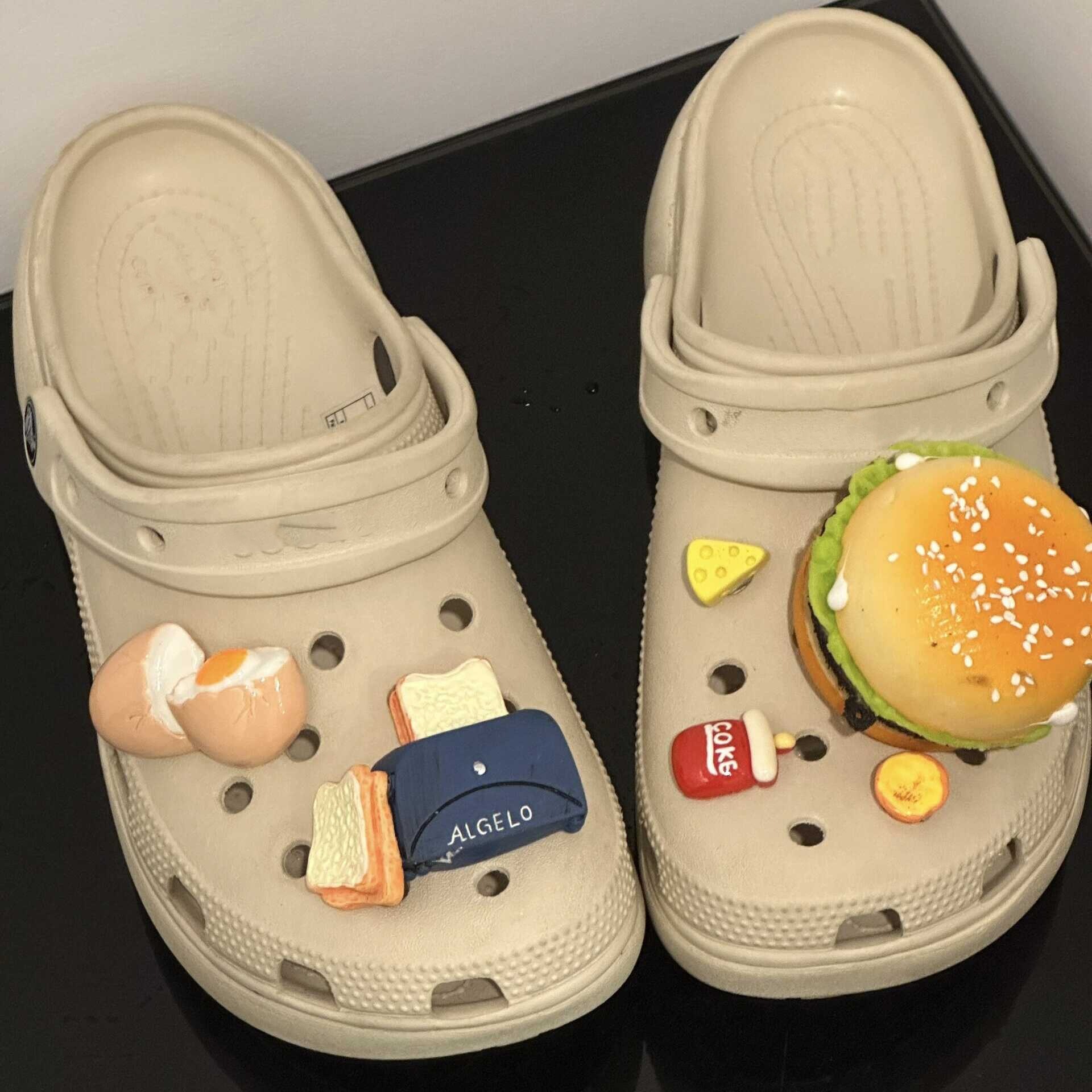 仿真立体食玩洞洞鞋配饰女 DIY配件薯条汉堡包鸡蛋面包机鞋扣配件