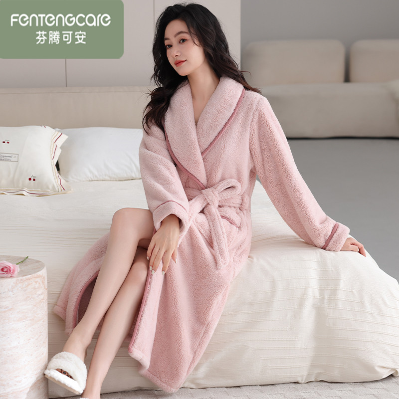 芬腾可安冬季少女法兰绒加厚睡袍