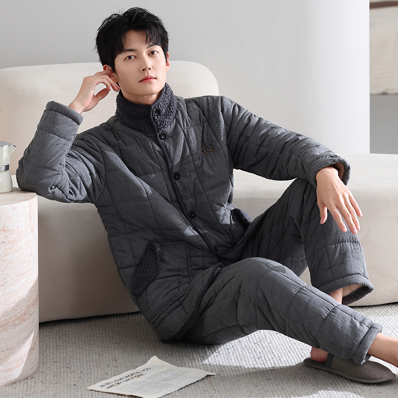 芬腾可安三层夹棉睡衣男士羽绒服男款加绒加厚帅气时尚外穿家居服