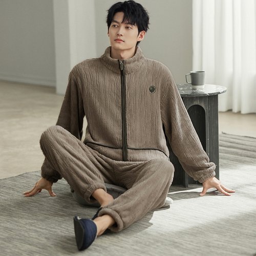 芬腾可安2025年新款男士睡衣冬季珊瑚绒高级感可外穿法兰绒家居服