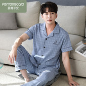 高级感夏季 男士 100%全棉加大码 芬腾可安睡衣男纯棉夏款 薄款 家居服