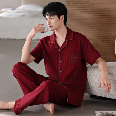 芬腾可安男士100%全棉红色睡衣