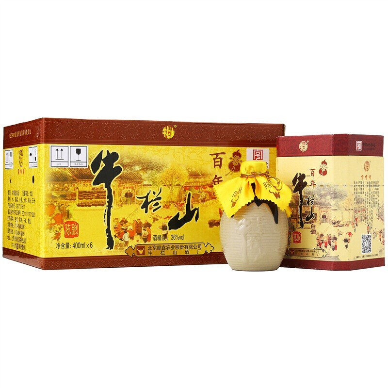 牛栏山二锅头 百年陈酿 三牛 36度 400ml*6瓶 整箱浓香型低度白酒