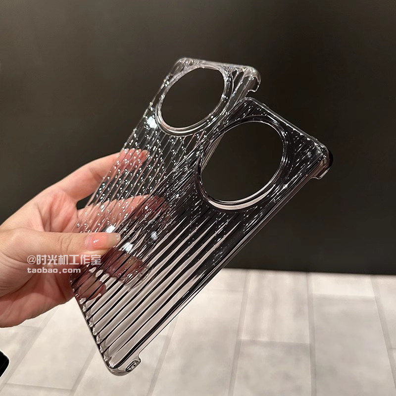 高透不发黄水波纹适用华为Mate60手机壳mate70pro+超薄无边框RS硬壳荣耀Magic6/7pro半包散热Nova12U透明黑男