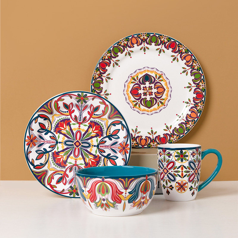 陶瓷盘菜盘家用美式创意艺术盘子西餐餐盘点心盘碗碟组合外贸餐具