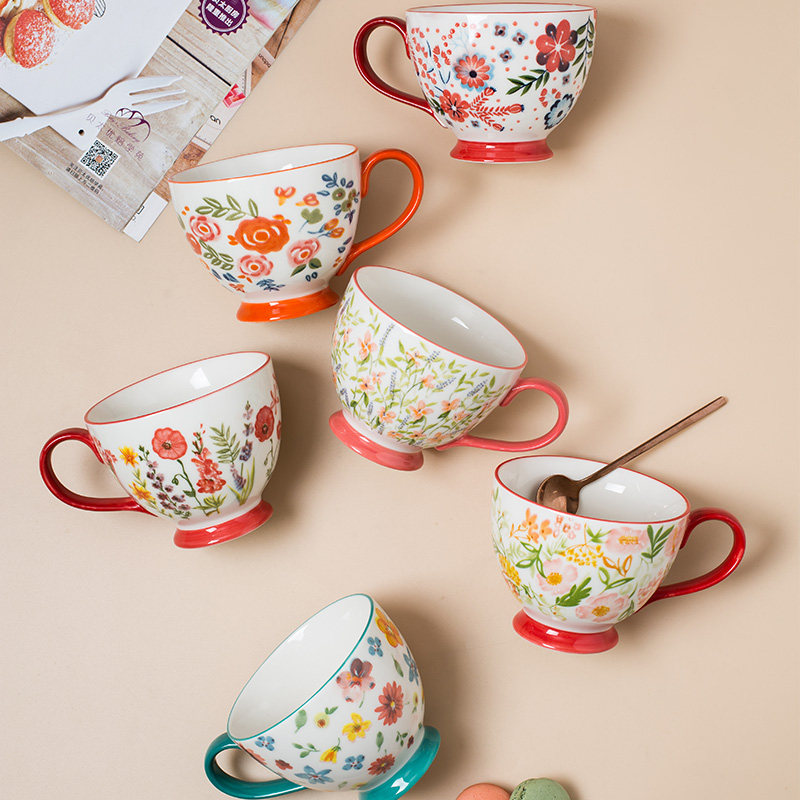 砂龙陶瓷马克杯家用美式早餐杯外贸出口潮流下午茶杯咖啡杯麦片杯