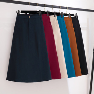 松紧腰中长款 2021春夏季 料半身长裙口袋款 显瘦西装 A字半身裙 新款