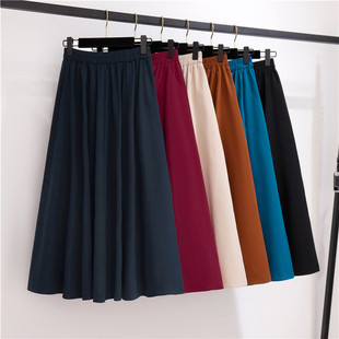 春夏季 A字裙八片拼接大摆伞裙蓬蓬半身长裙女 赫本风半身裙中长款