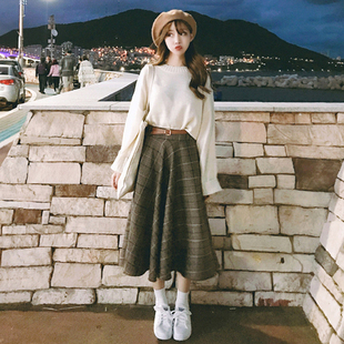 2023秋冬季 复古文艺格子半身裙女百搭学生中长a字裙伞裙 韩国新款