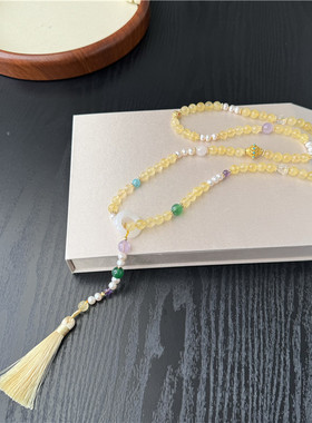 黄水晶毛衣链女黄色首饰国风轻奢