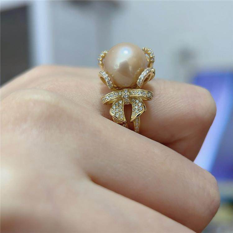 首饰高贵纯银蝴蝶结戒指珍珠活口