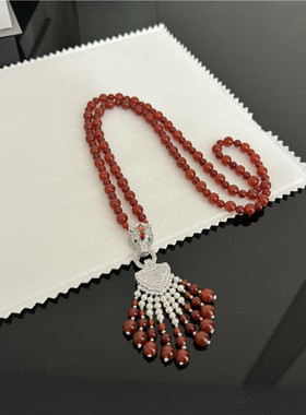 红玛瑙毛衣链女长款首饰气质轻奢