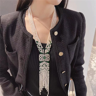 天然淡水珍珠项链小众设计高级感长款流苏毛衣链高贵大气欧美首饰