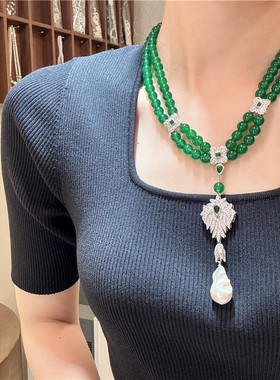 绿色首饰绿玛瑙气质锁骨链女多层