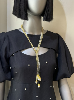 黄色首饰黄水晶轻奢毛衣链女项链