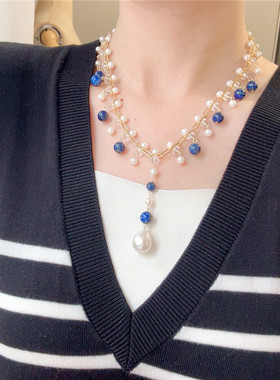 青金石个性气质轻奢时尚珍珠项链