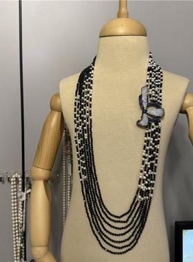 黑尖晶石高级感长款毛衣链轻奢女