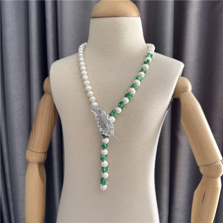 天然珍珠项链绿色系长款毛衣链女