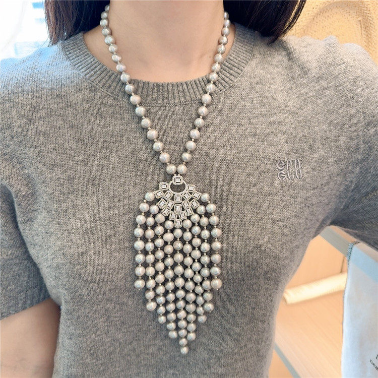 小众设计感重工灰色珍珠流苏项链女长款水钻吊坠轻奢毛衣链送女友,珠宝/钻石/翡翠,颈饰,淘宝优惠券,粉丝福利购,淘宝优惠卷