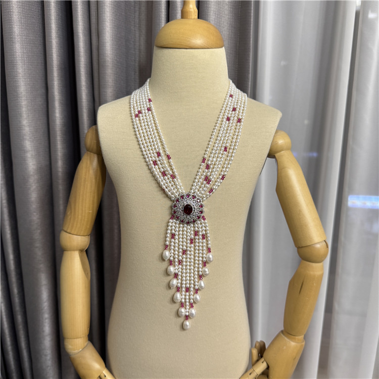 天然珍珠多层流苏毛衣链高贵大气