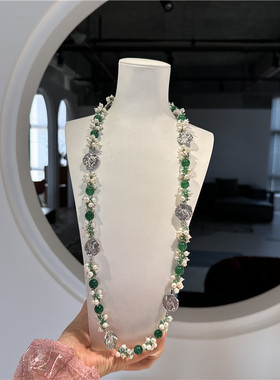 玉髓女绿色首饰女个性毛衣链珍珠