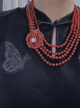 红玛瑙多层项链胸针可拆卸轻奢女