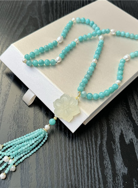 天河石毛衣链女蓝色首饰气质国风