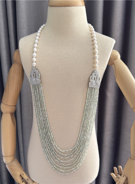 天然珍珠多层水晶长款毛衣链首饰