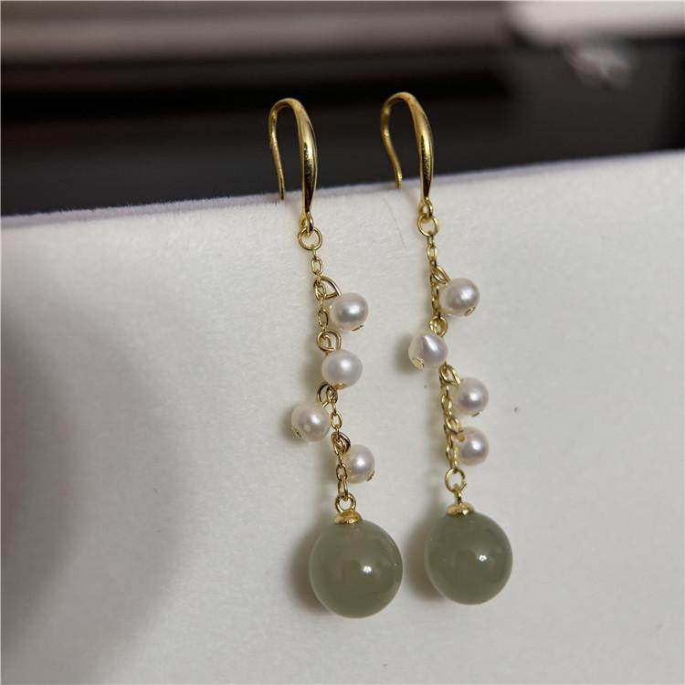 天然珍珠和田玉耳环气质百搭耳饰